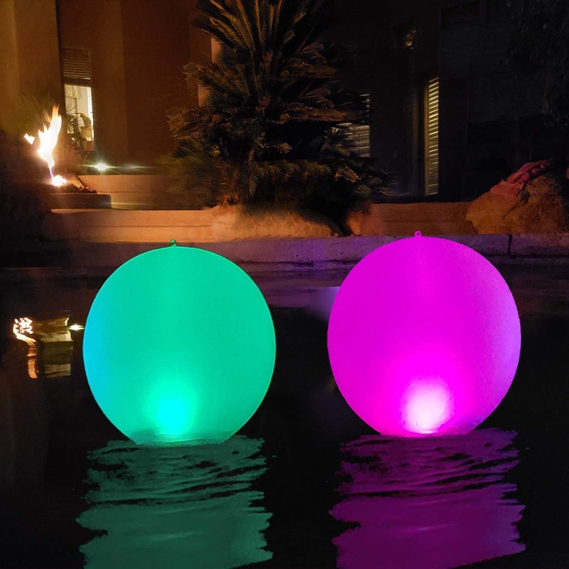 ESUPER Floating Pool Lights Inflatable Waterproof IP68 Solar Glow Globe,14â€ Outdoor Pool Ball Lamp 4 Color Changing LED Night Light, Party Decor for Swimming Pool,Beach,Garden,Backyard,Lawn,Pathway - 2 PCS - Image 1